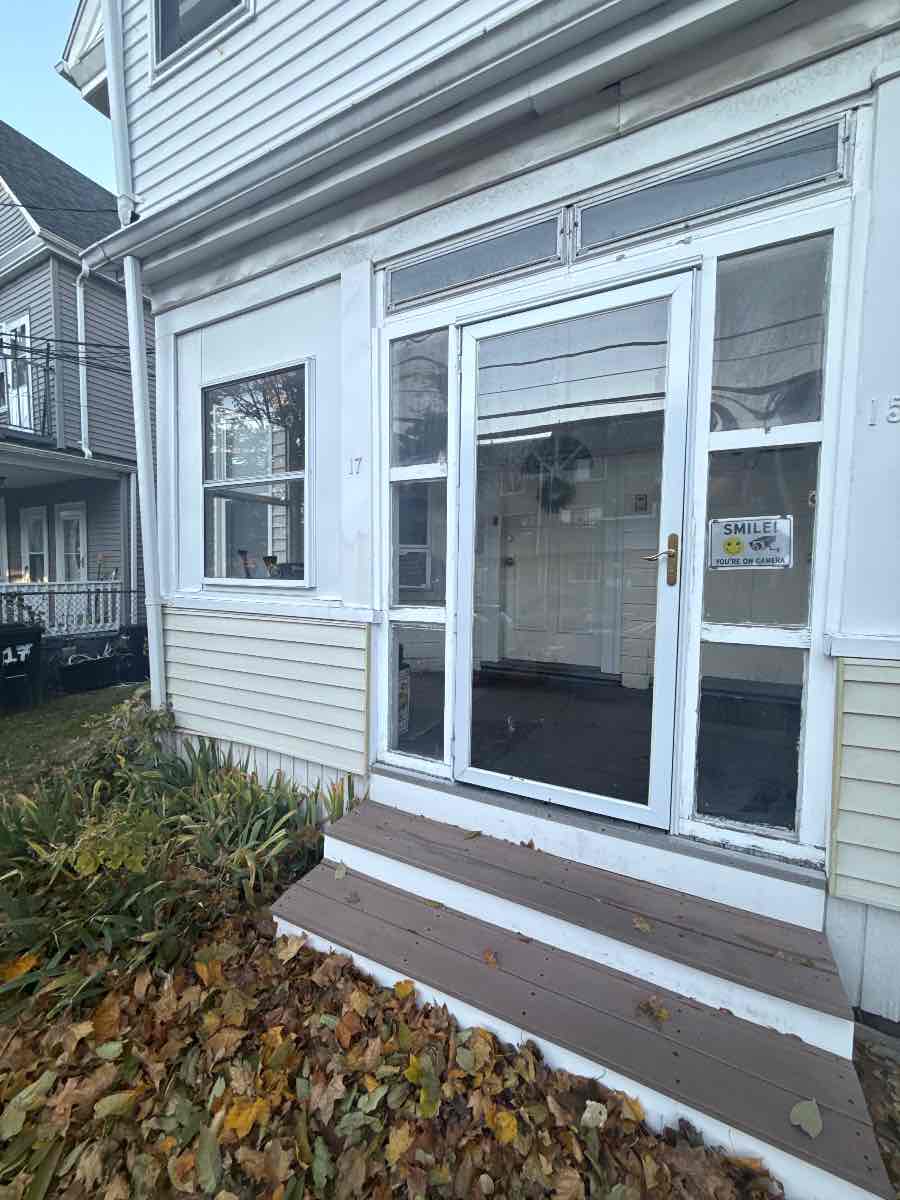 Before: an exterior entry door on an enclosed porch that had stopped closing cleanly.